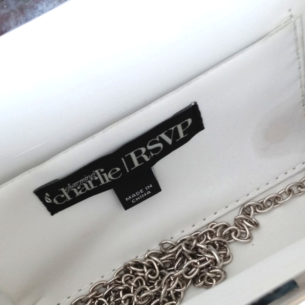 Vintage Art Deco Style White Satin Criss Cross Clutch with Hidden Chain - Picture 10 of 16